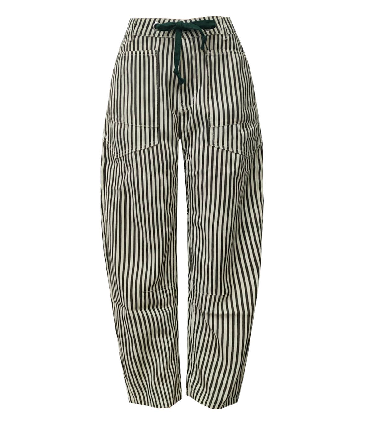 Contrast Drawstring Waist Pull-On Barrel Jeans in Stripe