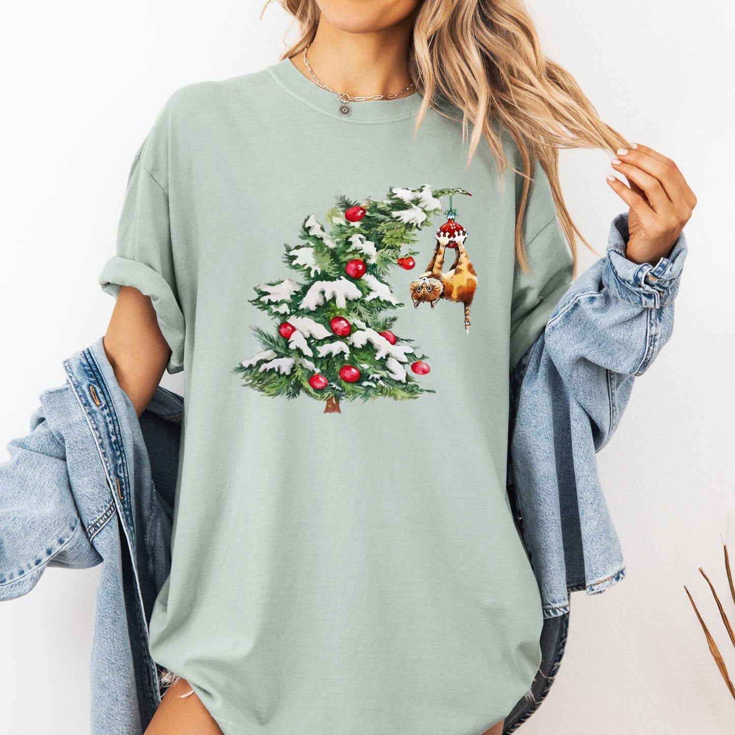 Cat Christmas Tree, Funny, Naughty Santa Snow, Xmas Tshirt