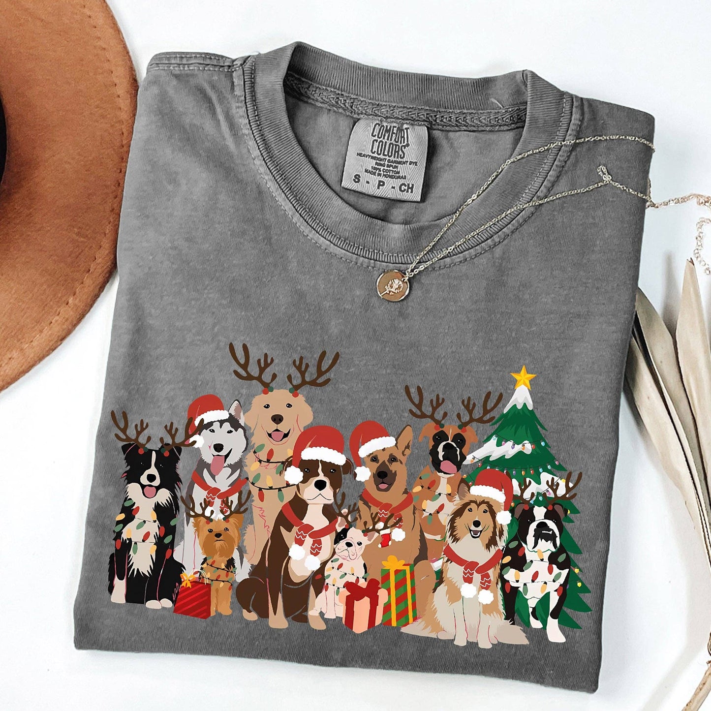 Christmas Dogs, Antlers, Reindeer, Santa, Dog Lover Tshirt