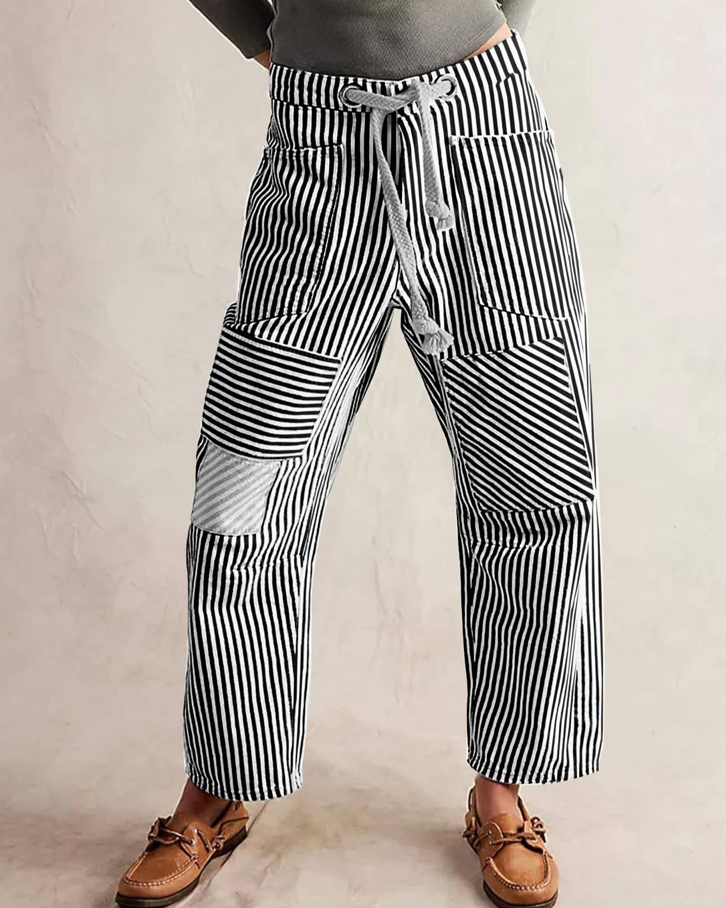 Fashion Mid-Rise Casual Striped Drawstring Wide-Leg Pants – Long Term ...