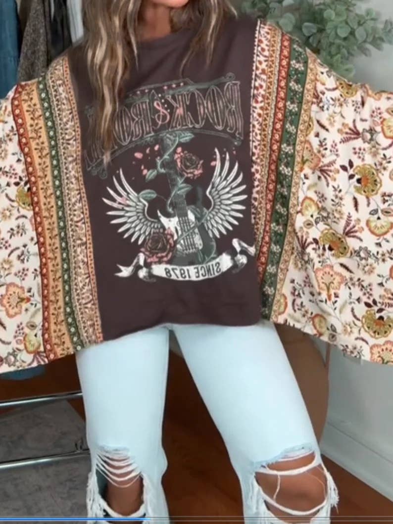 Western Rock and Roll Kimono Sleeve Relaxed Graphic Tees