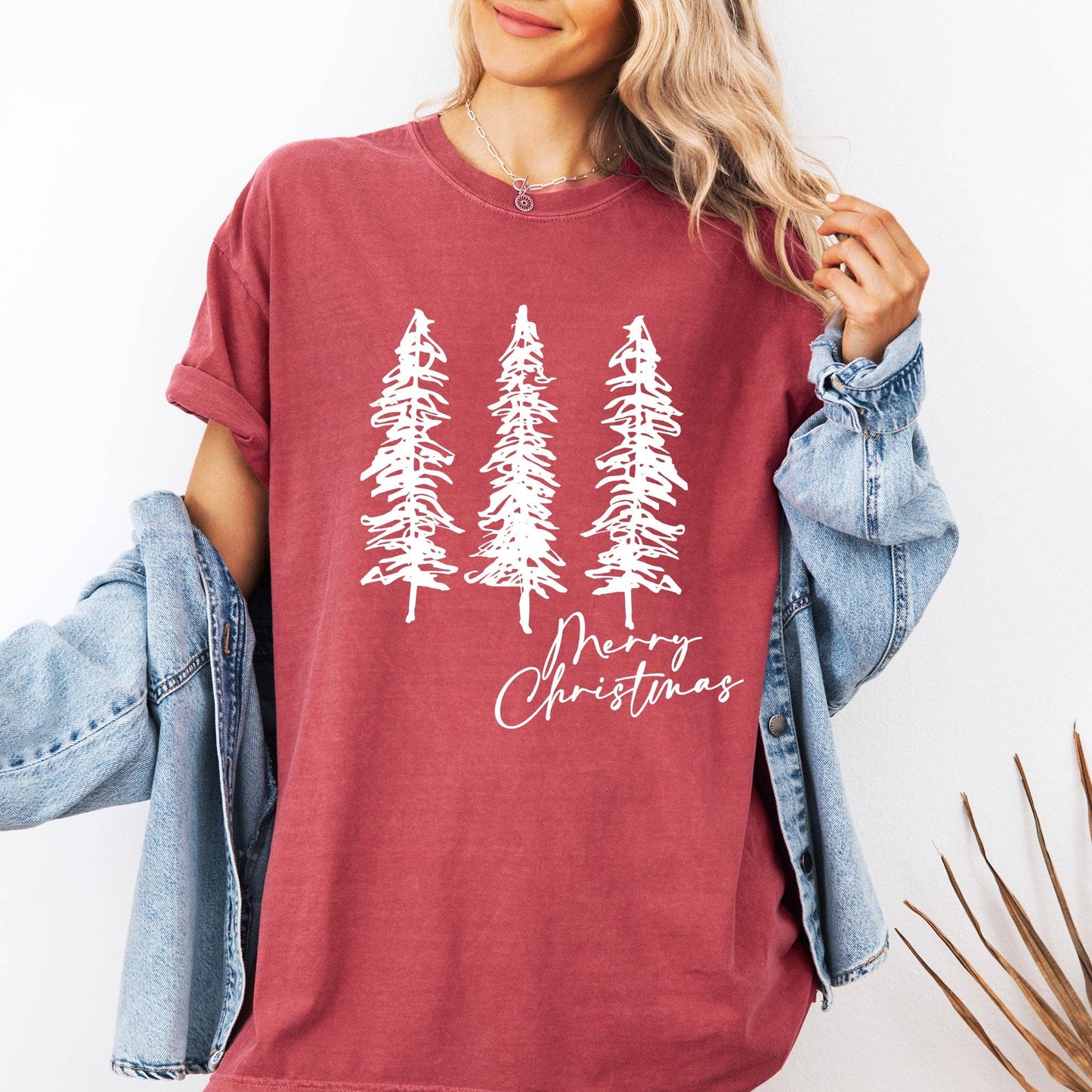 Merry Christmas, Sketched Pine Trees, Minimalist Xmas Tshirt