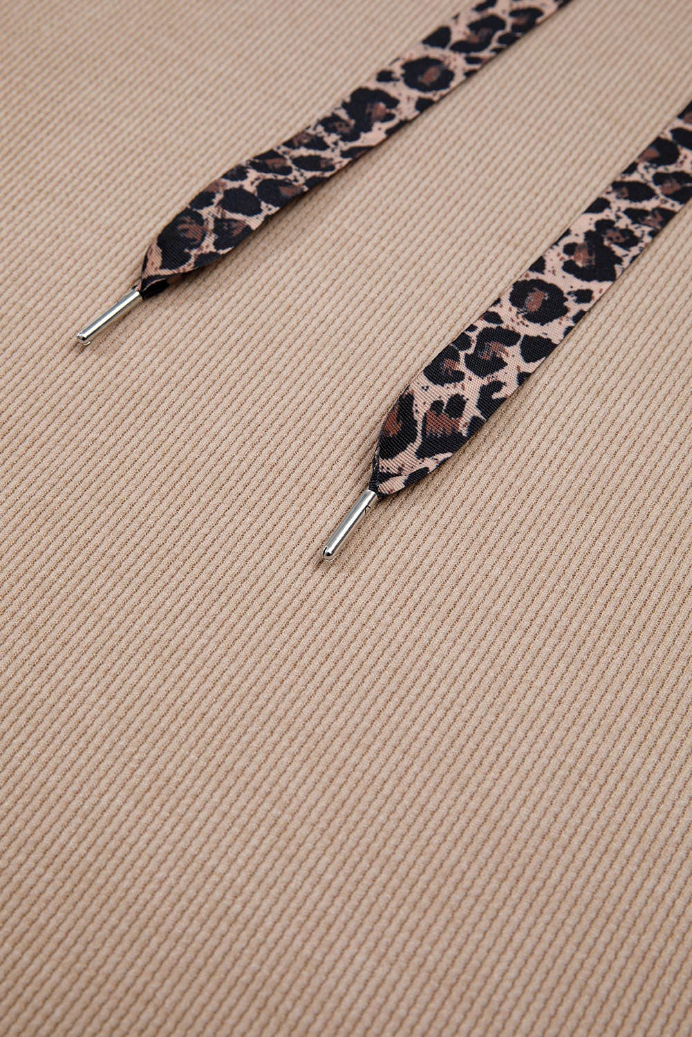 Thermal Textured Lace/Leopard Drawstring Baggy Hoodie