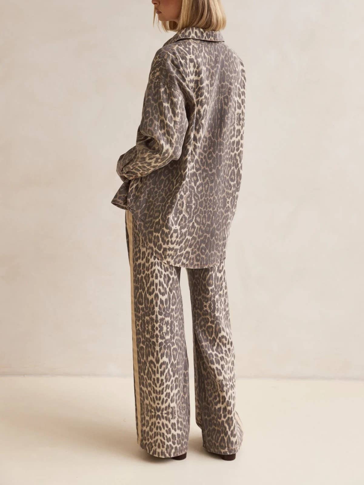 Effortless &  chic Leopard print stripe bar long pants