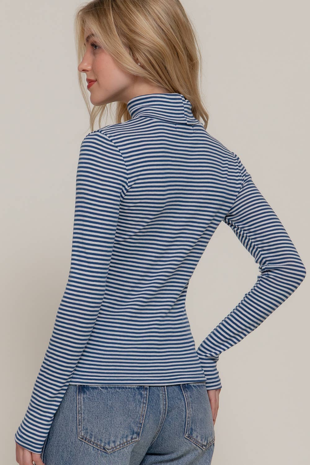 Long Sleeve Turtle Neck Y/D Stripe Top