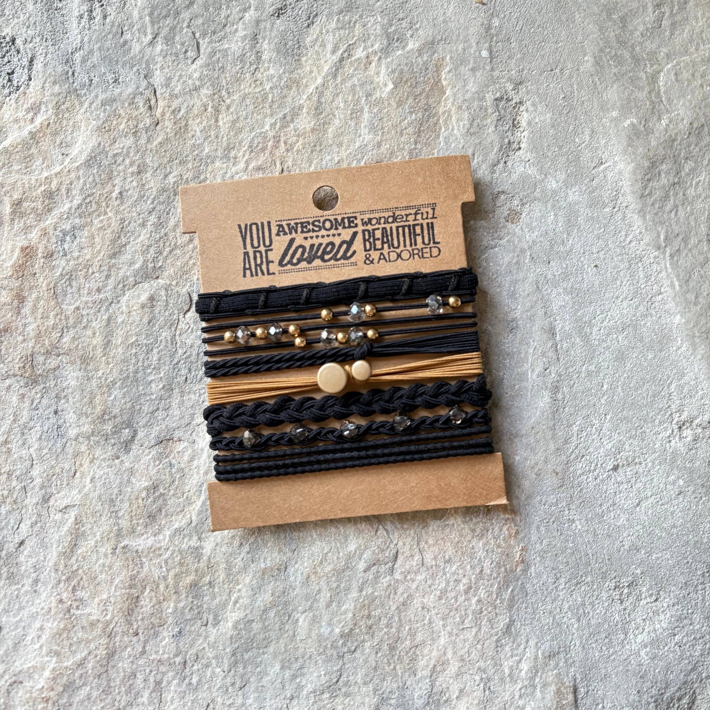 Rhinestone Hair Ties on Kraft Card | Black