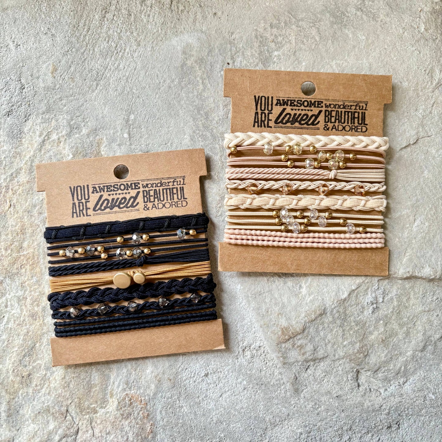 Rhinestone Hair Ties on Kraft Card | Black