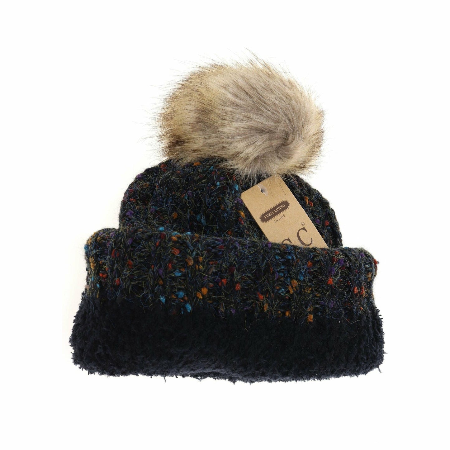 Confetti Mohair Ribbed Fur Pom C.C Beanie HAT2078