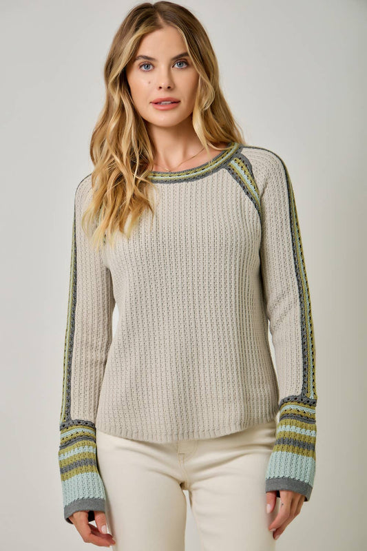 Raglan Sleeve Trim Detail Sweater Top