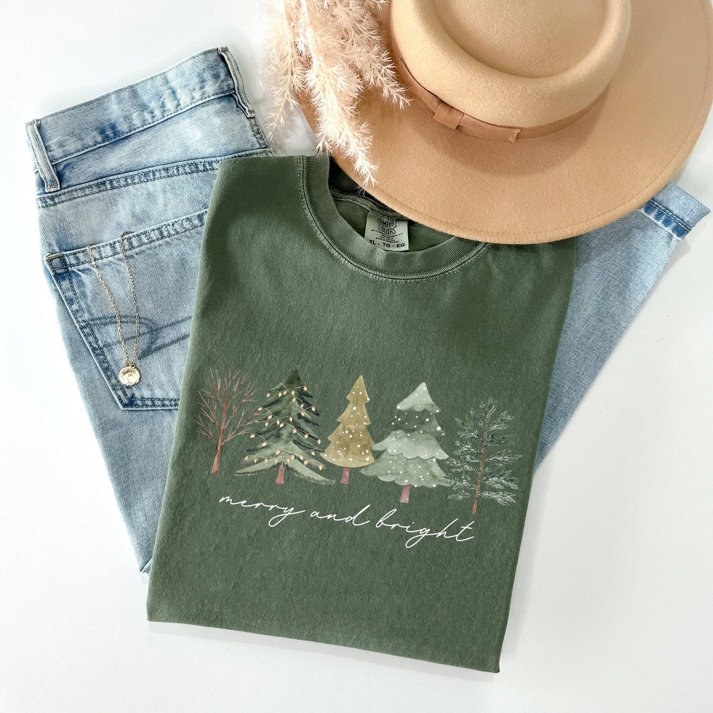 Merry and Bright, Christmas Trees, Minimalist Xmas Tshirt