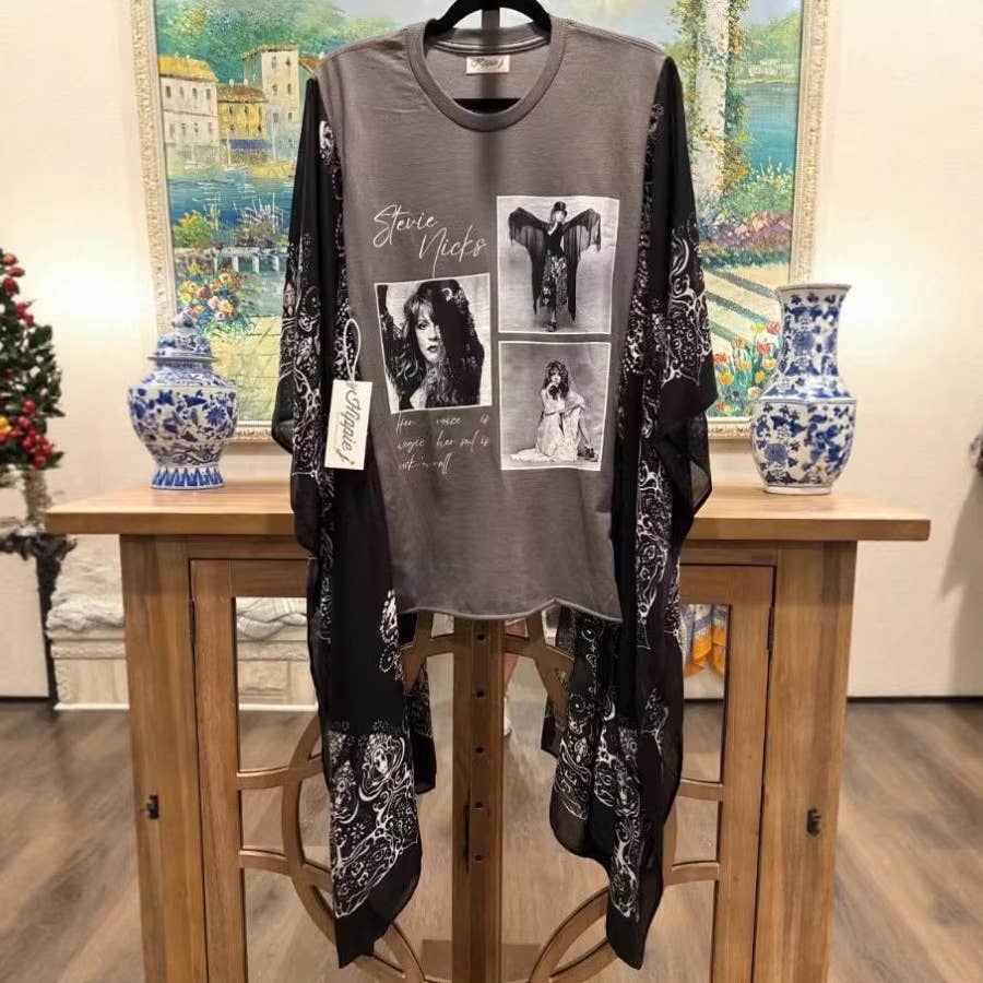 Country Music Vintage Graphic Tee with Long Kimono Sleeve