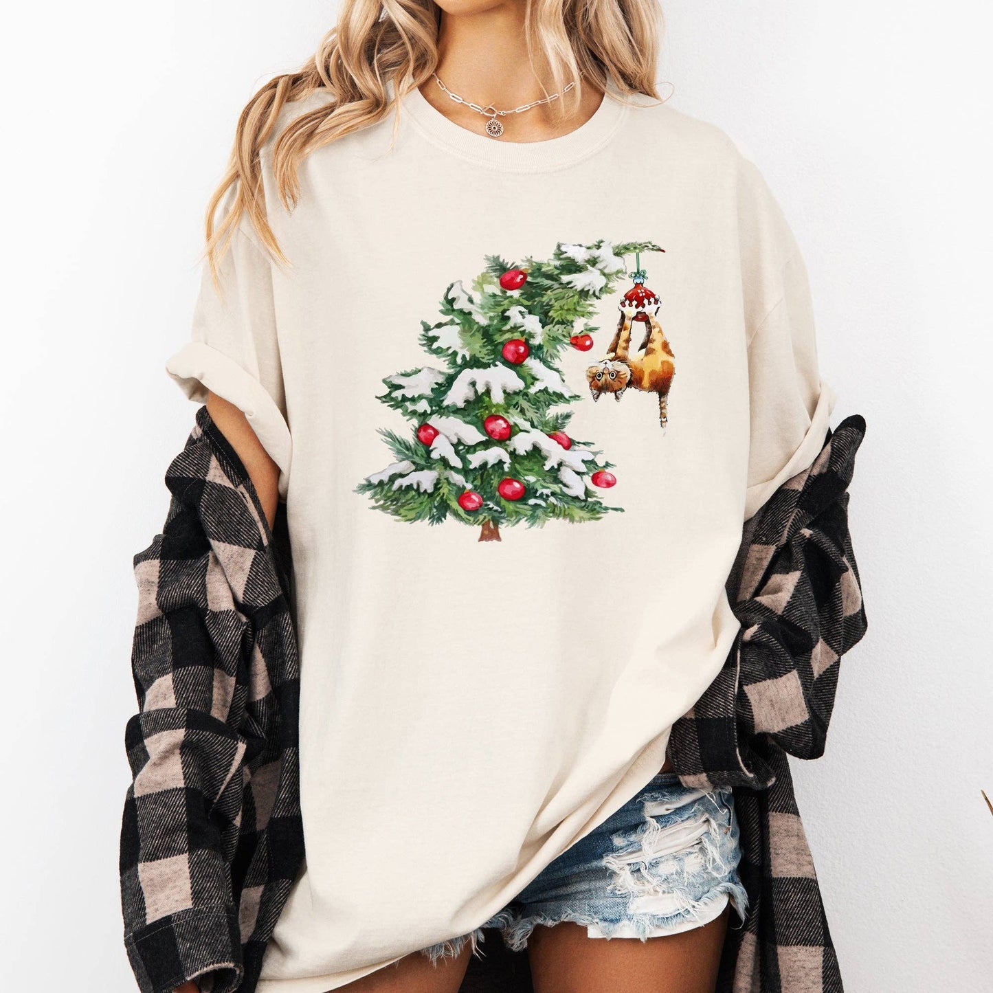 Cat Christmas Tree, Funny, Naughty Santa Snow, Xmas Tshirt