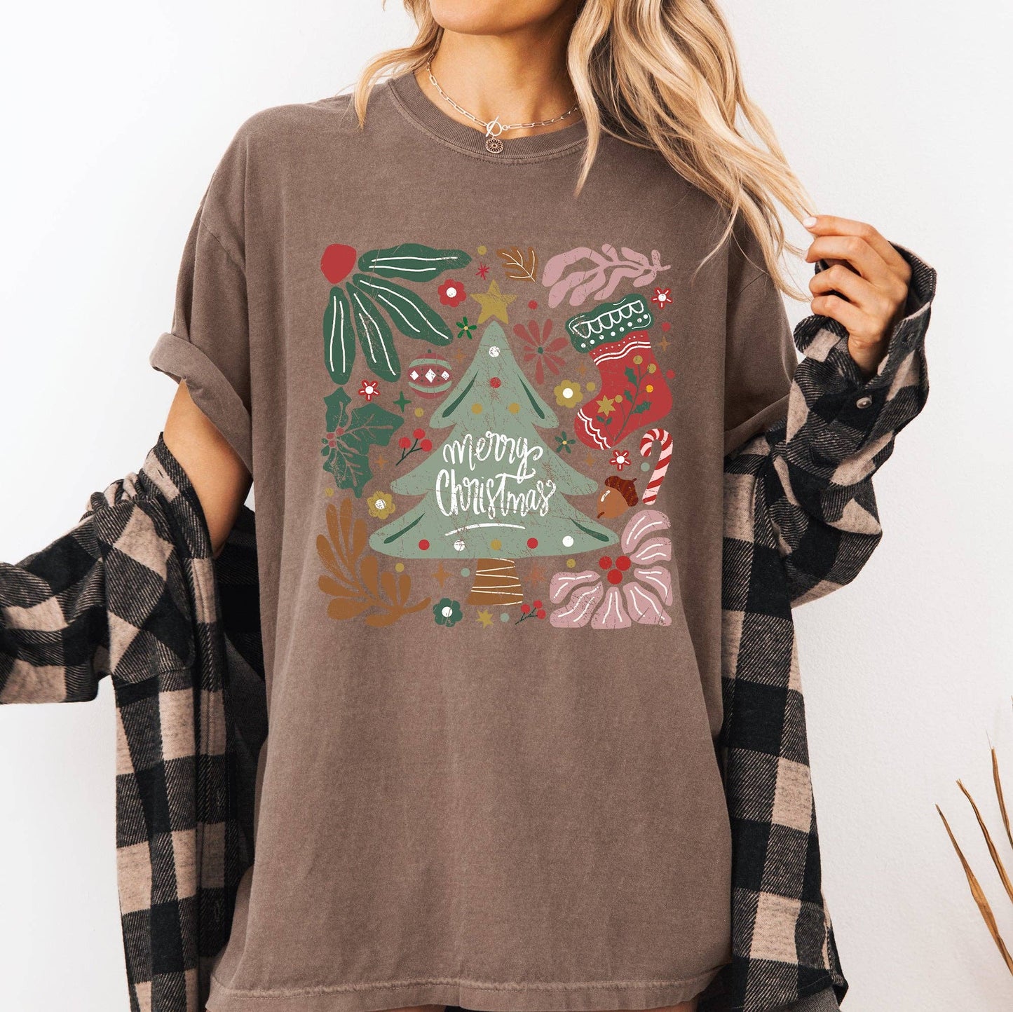 Merry Christmas, Green Floral, Flowers, Xmas Tshirt