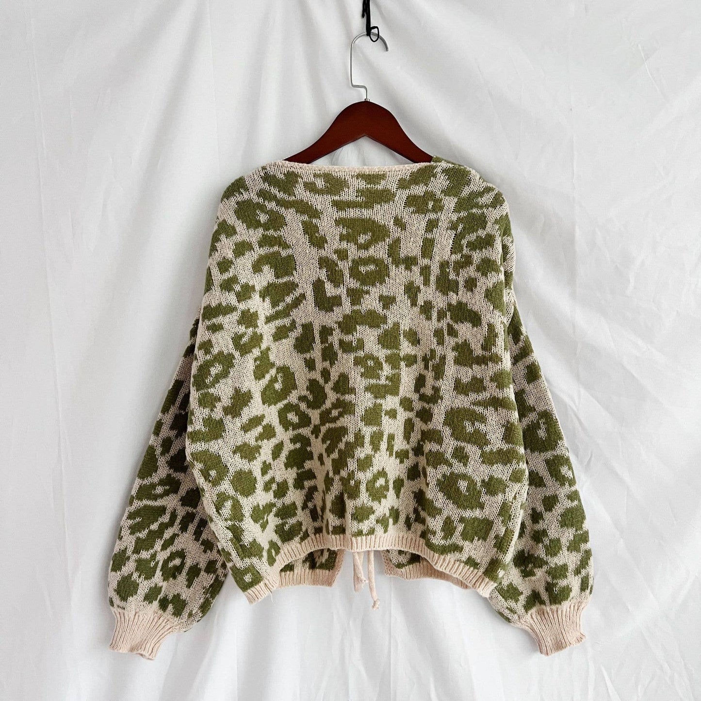 Retro Trendy Cheetah Leopard Print Lace-Up Cardigan