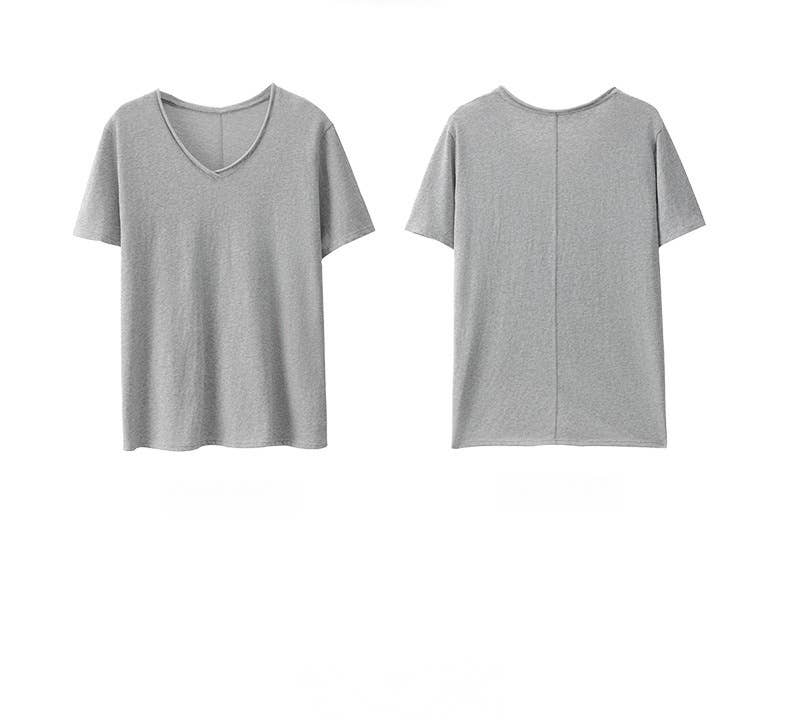 Cotton blend short sleeve roll neck tees V-neck T-shirt