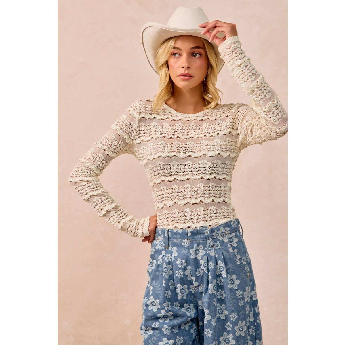 RUFFLES DETAIL FLOWER LACE TOP
