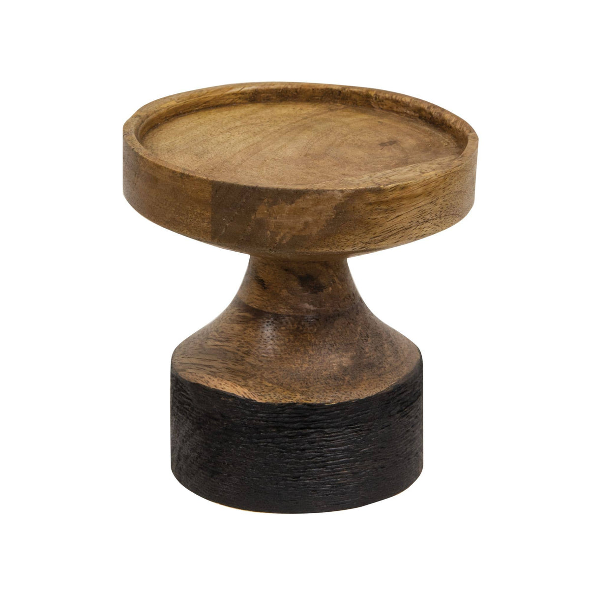 Black & Wood Pillar Candle Holder, 4.25"