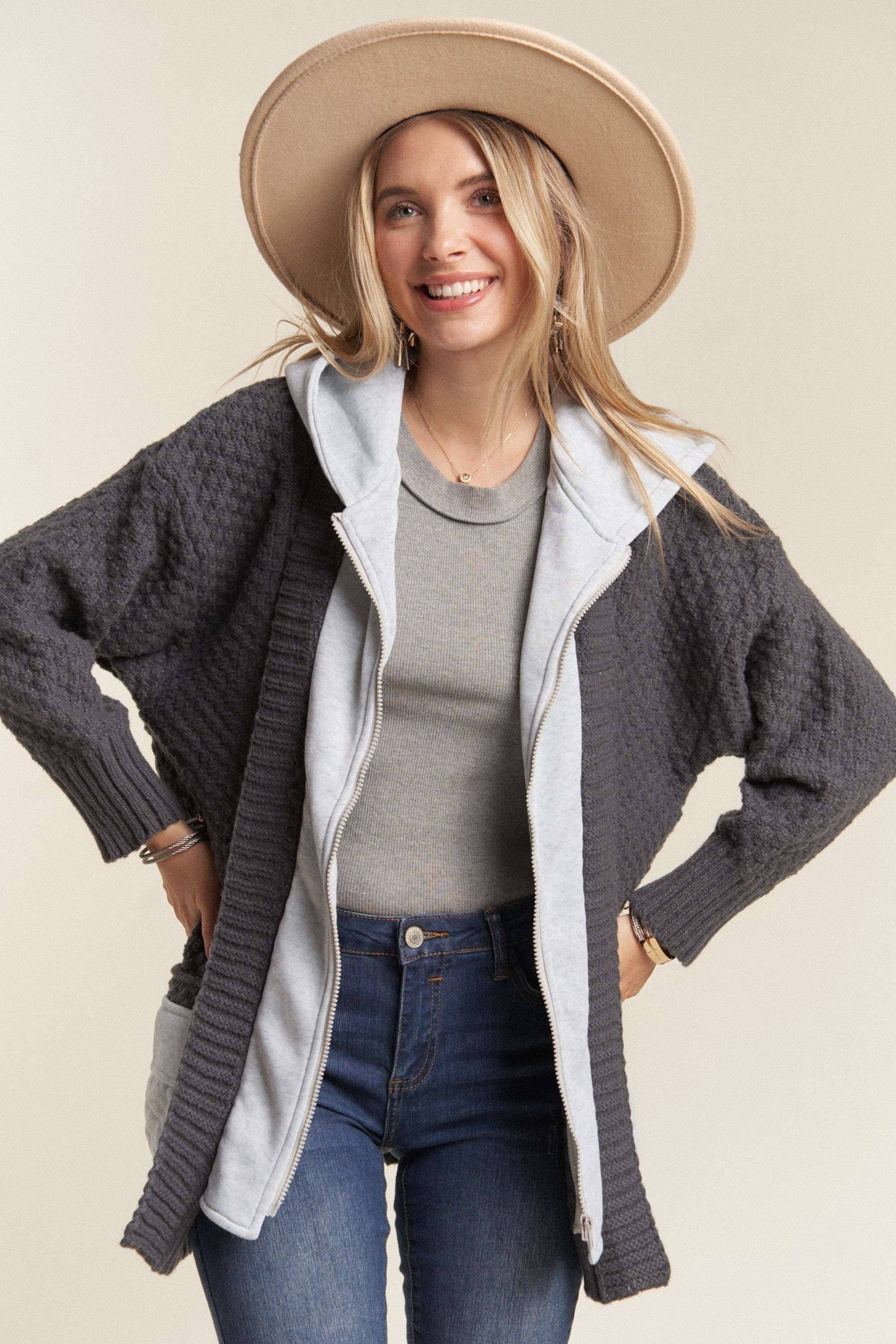 ZIP UP SWEATER HOODIE JACKET