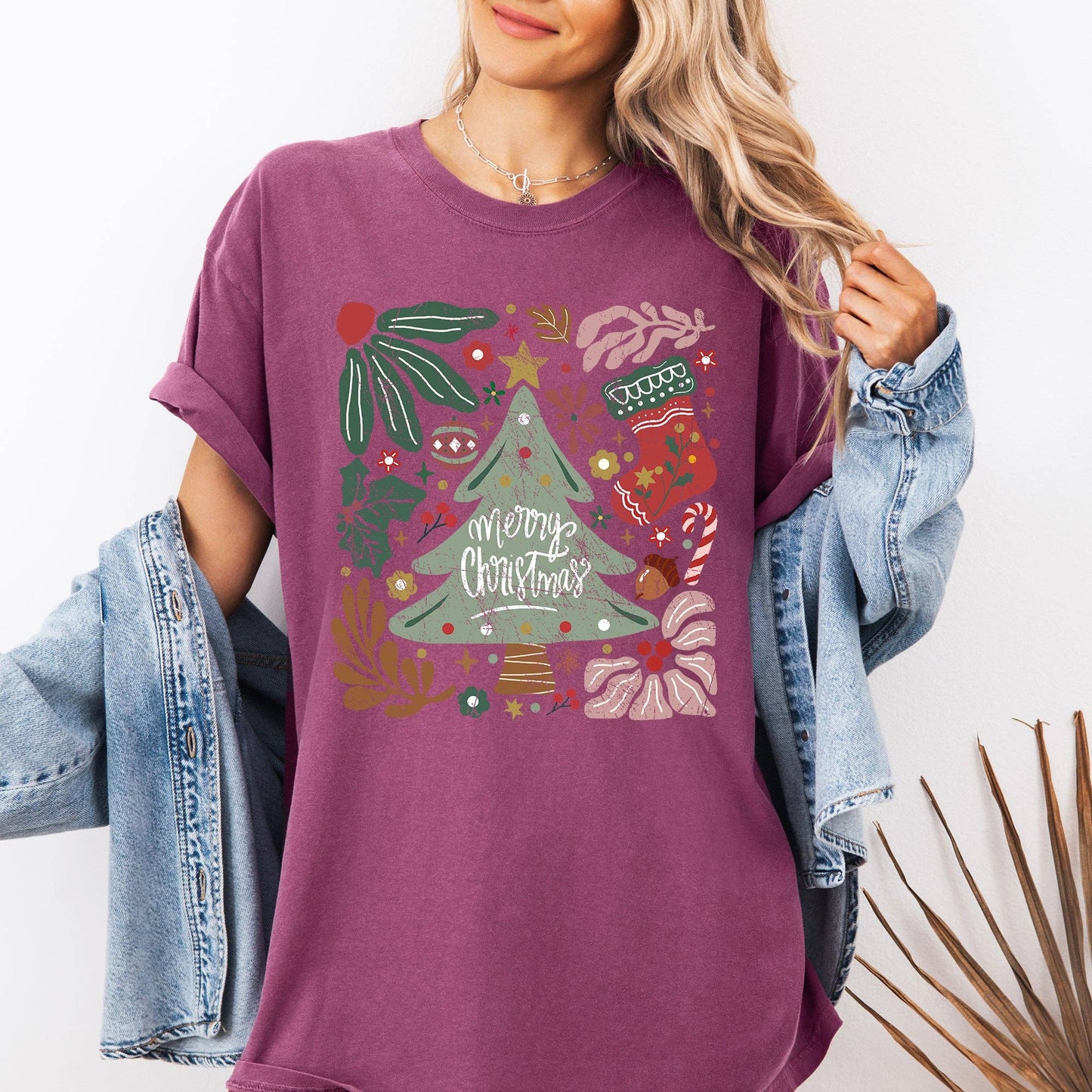 Merry Christmas, Green Floral, Flowers, Xmas Tshirt