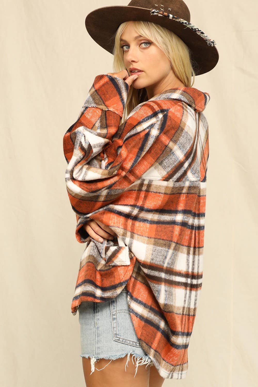 Plaid Print And Button-Front Closure Top
