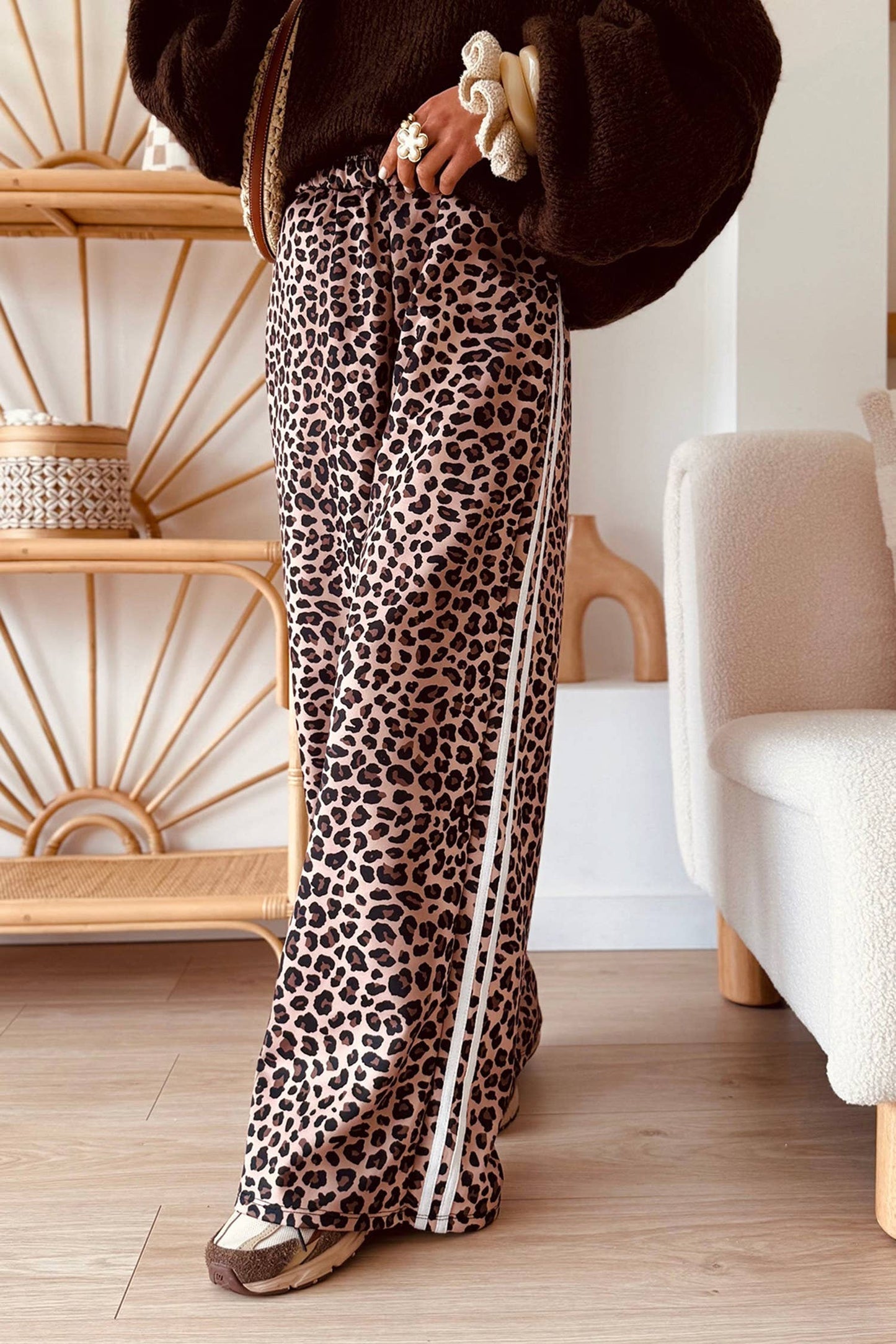 Leopard Print High Waist Wide Leg Pants