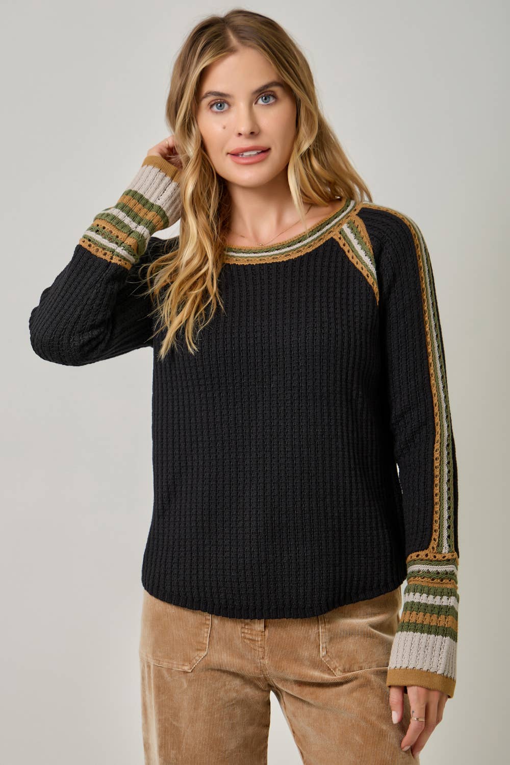 Raglan Sleeve Trim Detail Sweater Top
