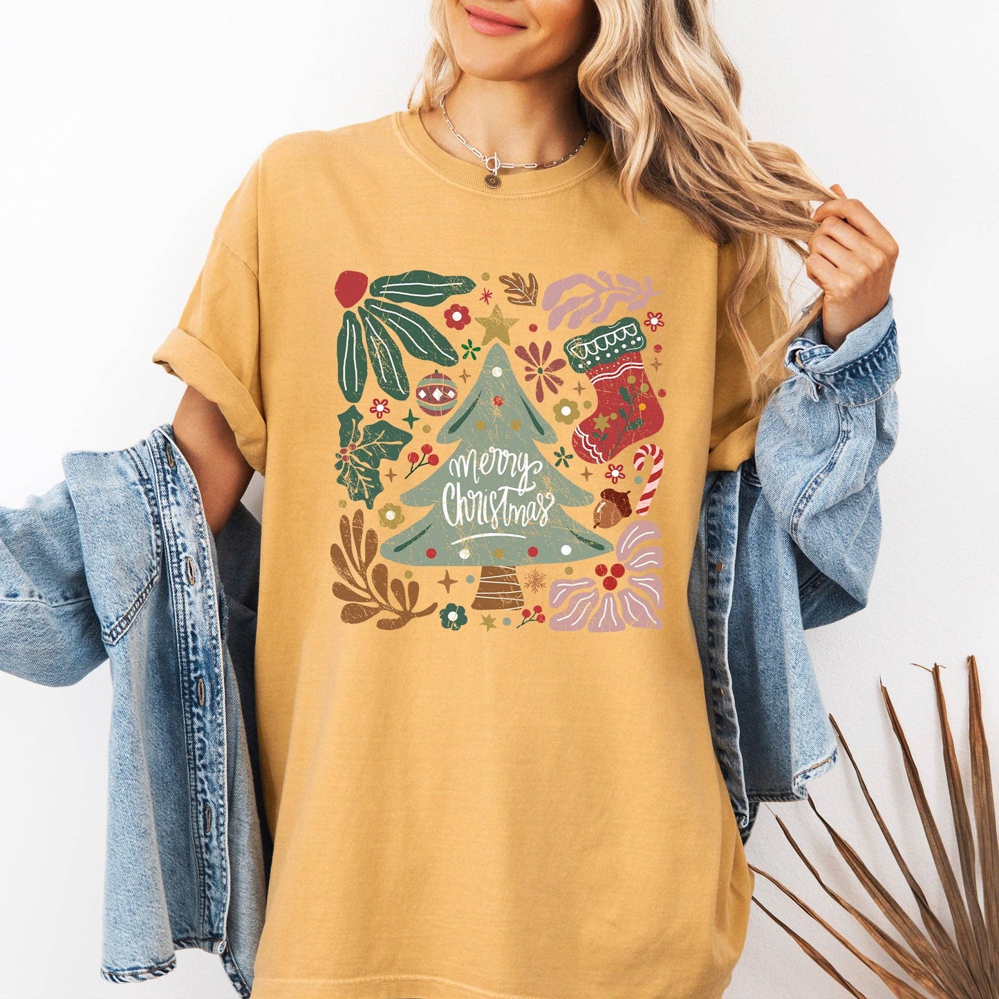 Merry Christmas, Green Floral, Flowers, Xmas Tshirt