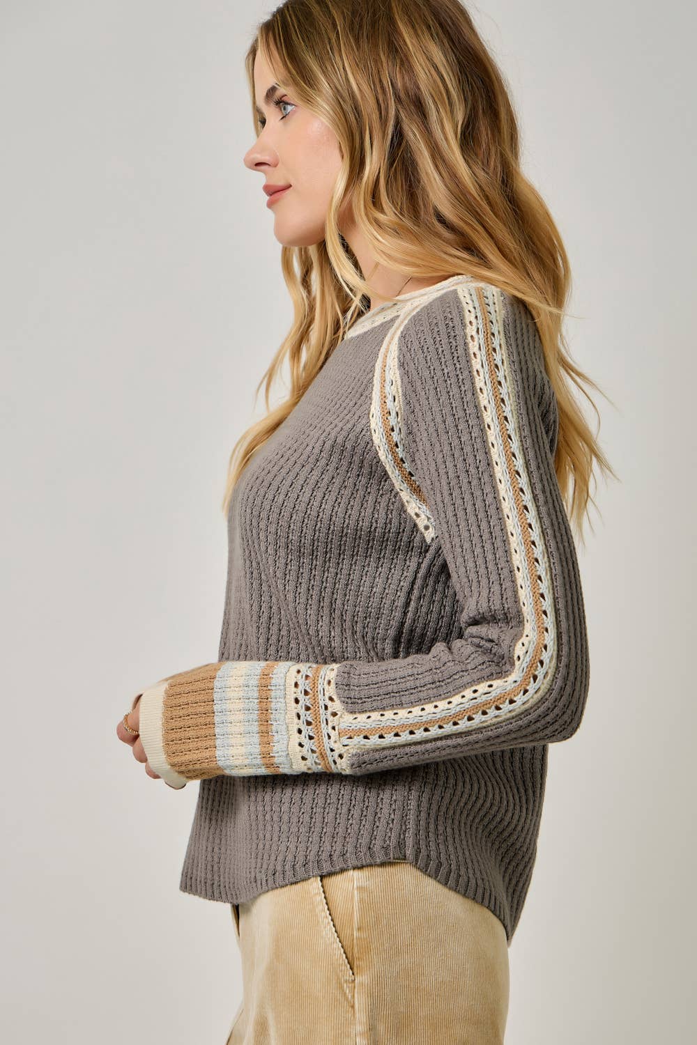 Raglan Sleeve Trim Detail Sweater Top