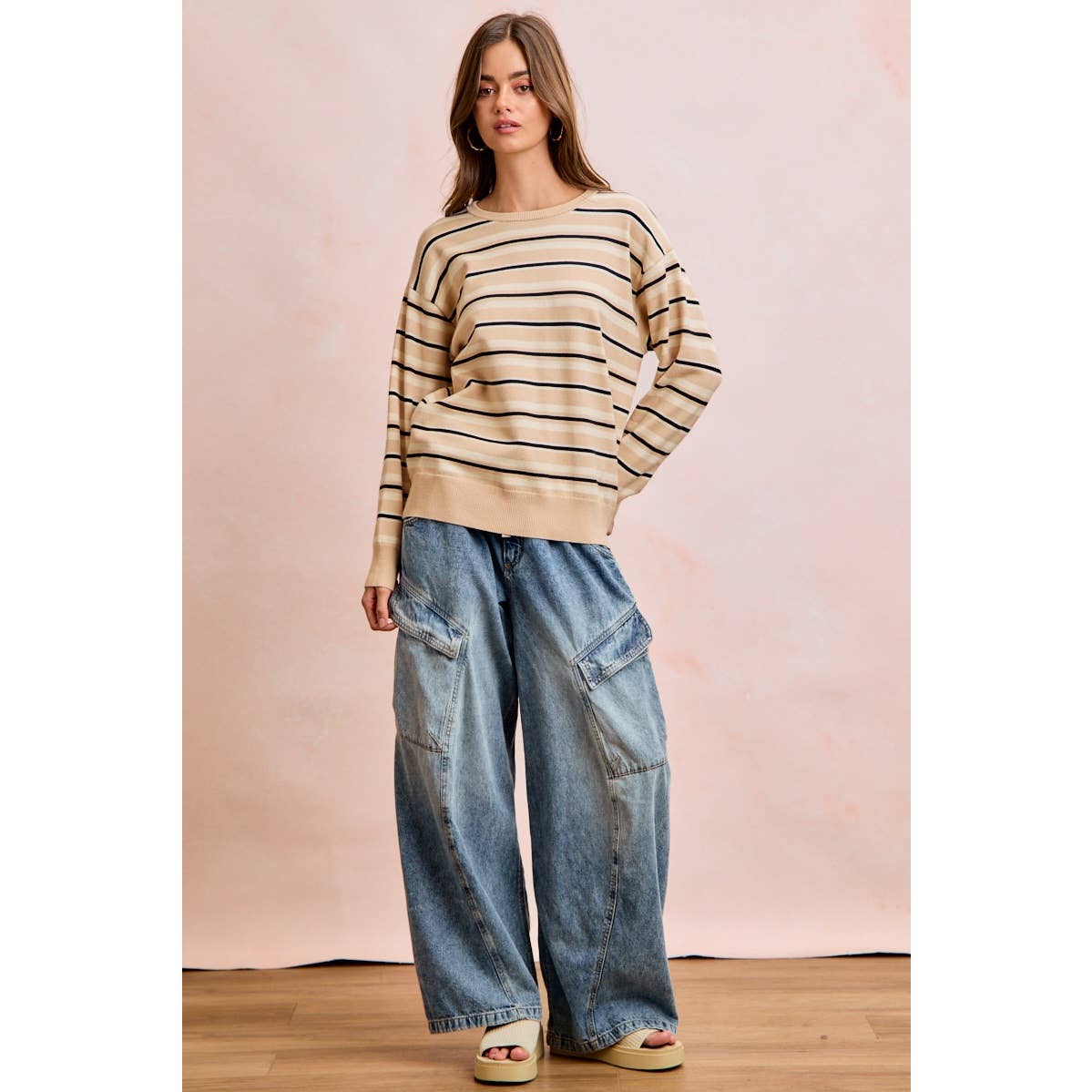 BAGGY BARREL DENIM PANTS WITH CARGO POCKETS