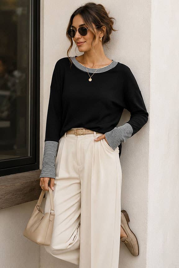 Harbor Stripe Sleeve Knit Top