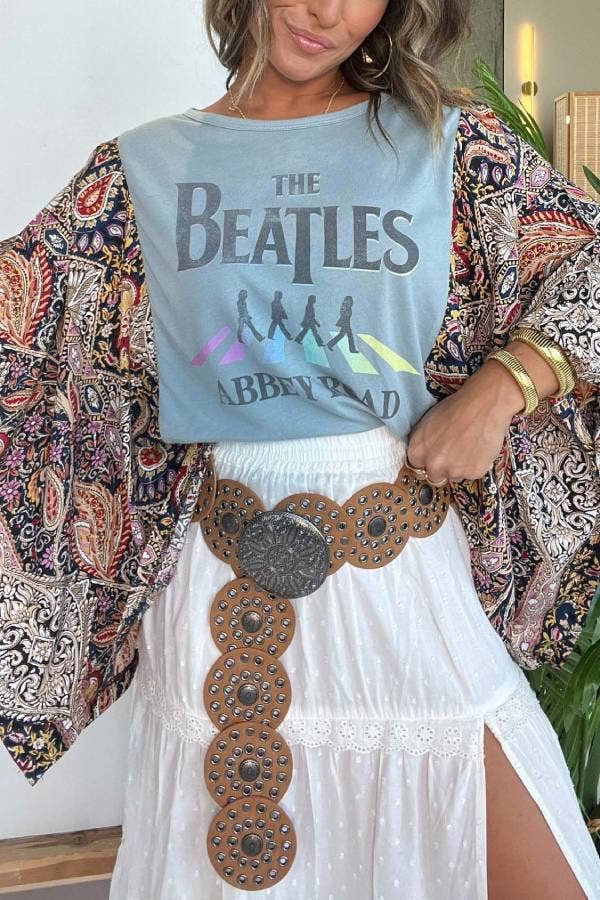 Western Vintage Graphic Batwing Kimono Sleeves Tees Boho Top