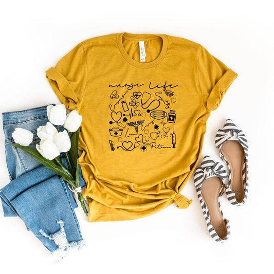 Nurse Life Mustard Tee Black Ink
