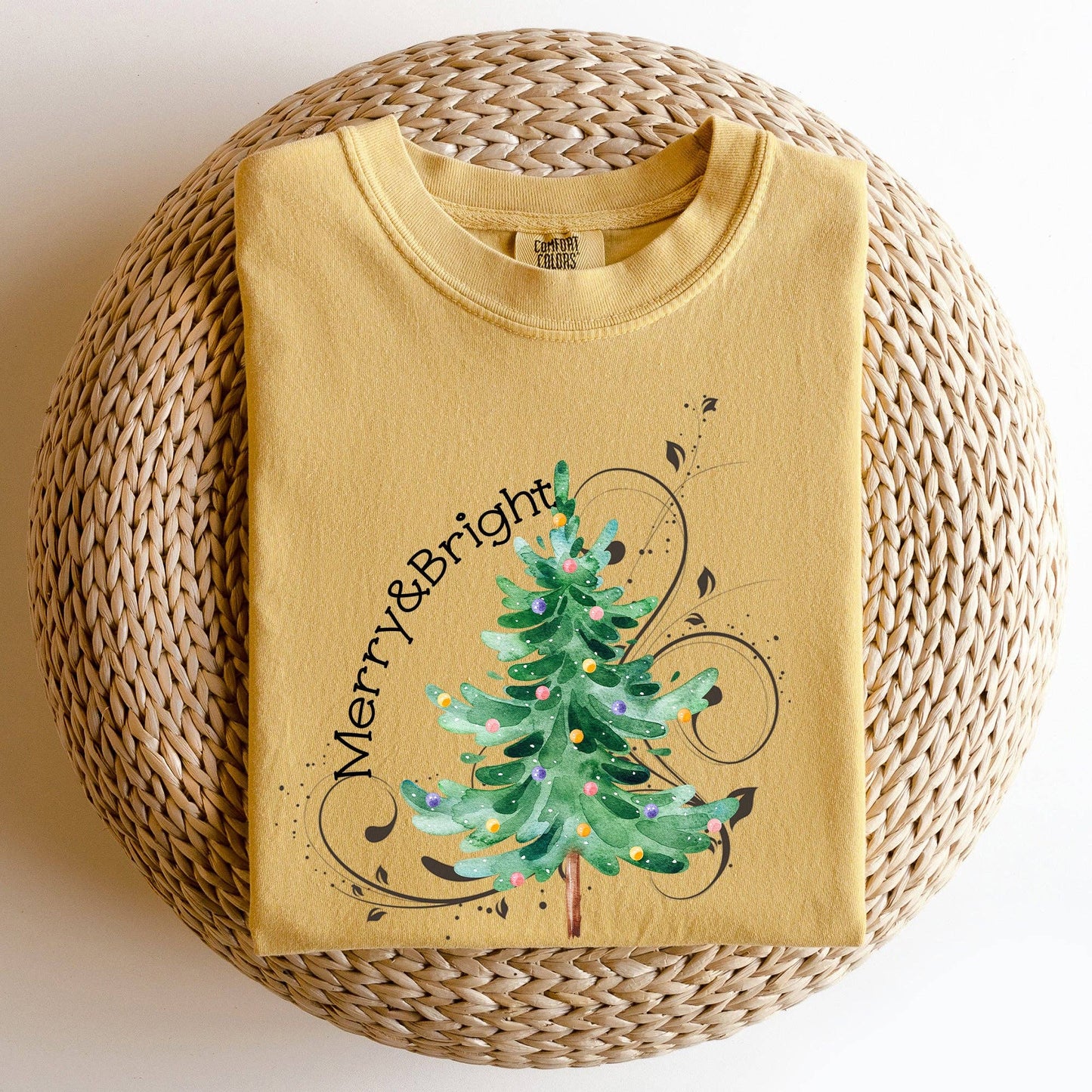 Merry and Bright, Colorful Christmas Tree, Swirls Tshirt