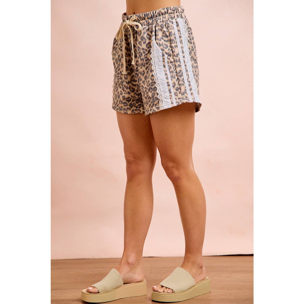 LEOPARD TERRY SIDE DRAWSTRING SHORTS