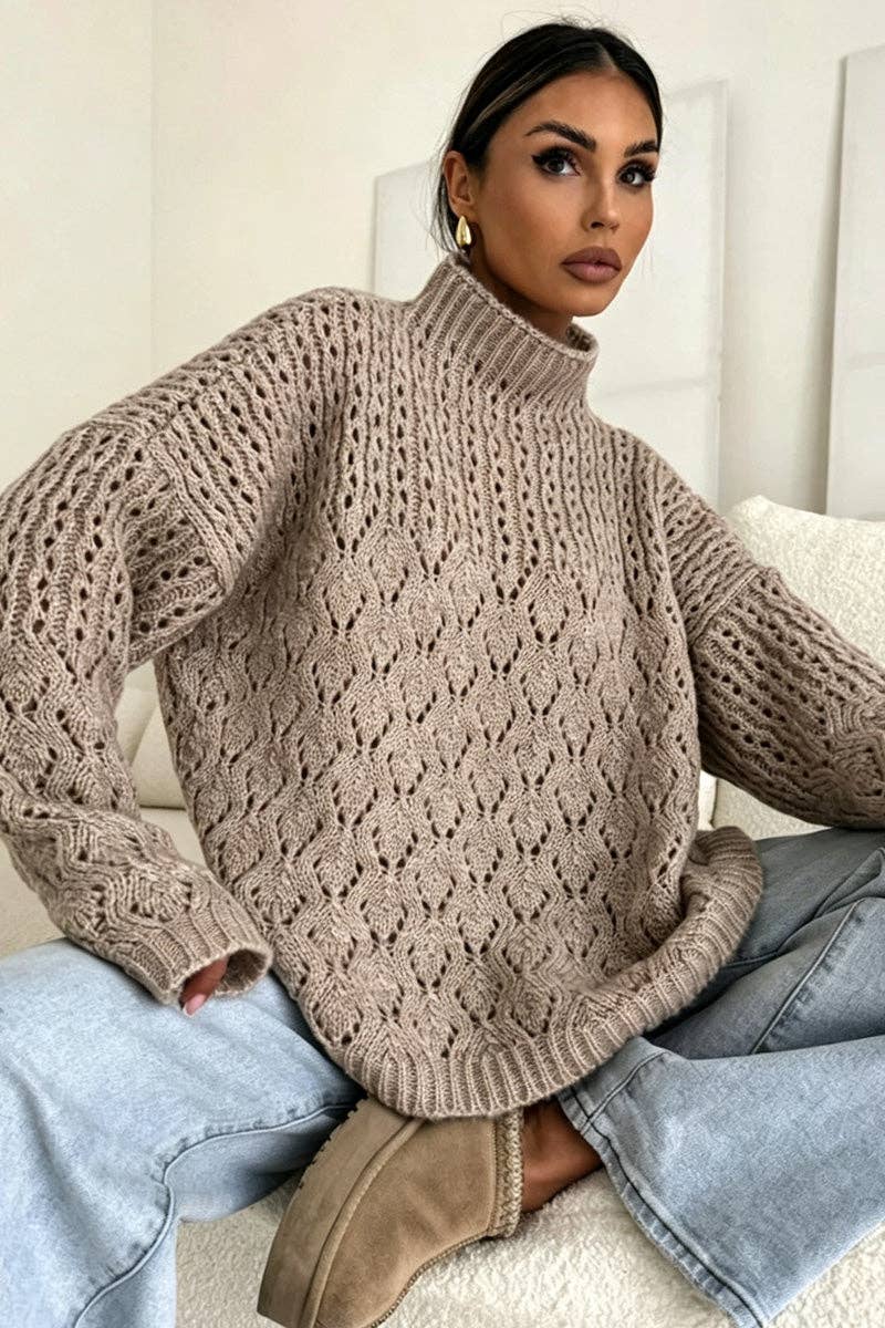 Mock Neck Cable Knit Oversized Sweater