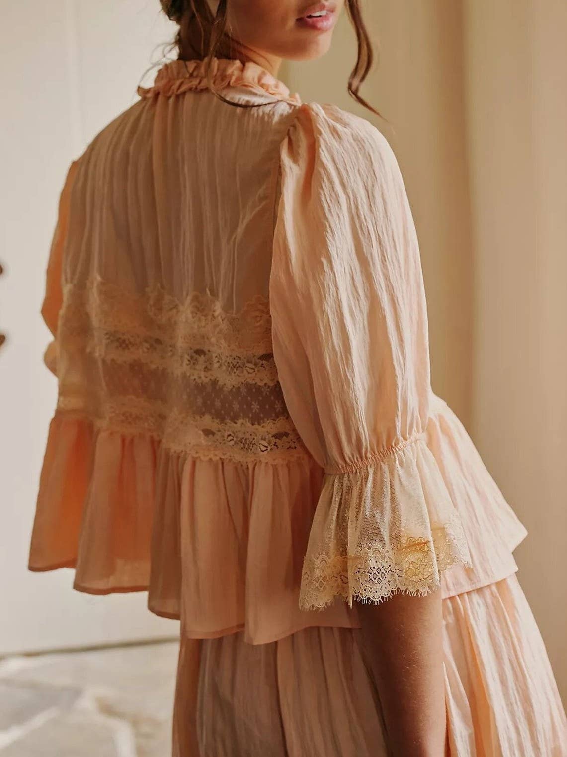 Boho vintage Victoria ancient ways tie front lace blouse