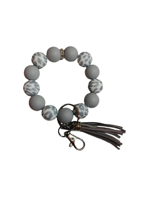 Grey Leopard Wristlet Keychain