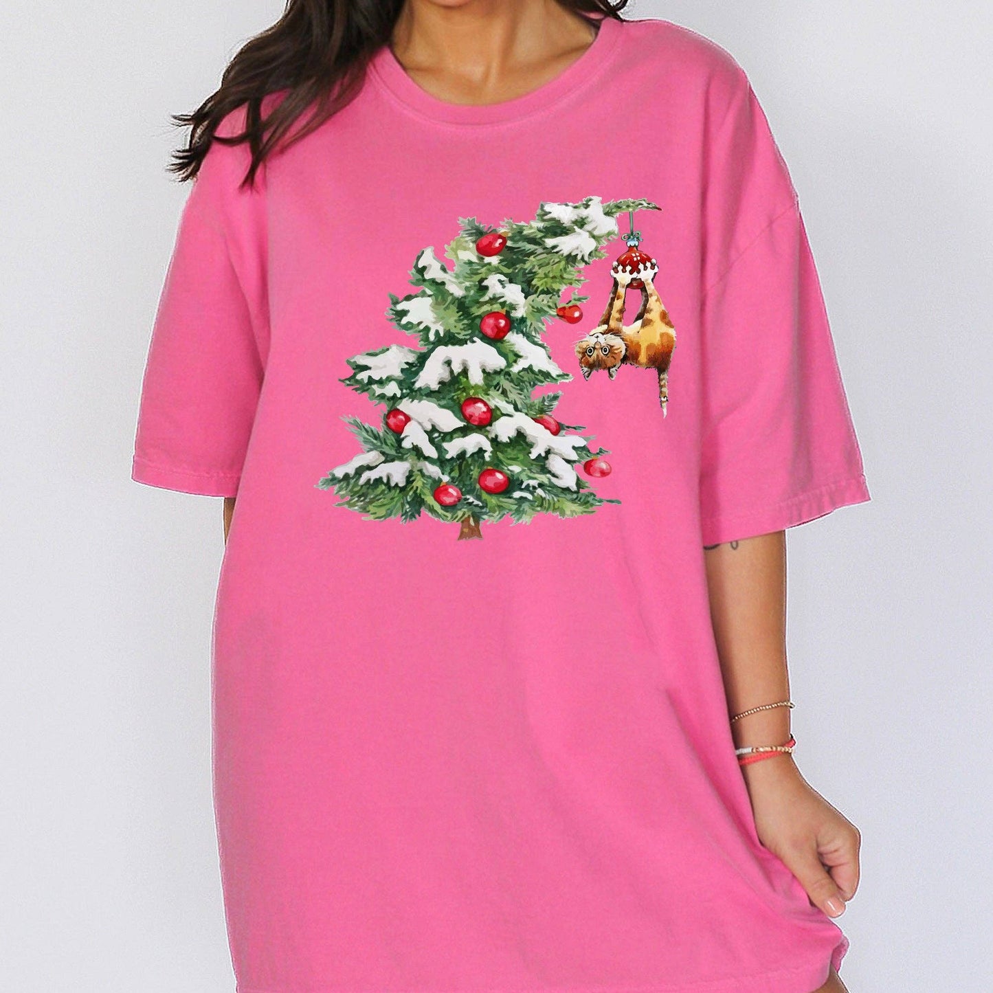 Cat Christmas Tree, Funny, Naughty Santa Snow, Xmas Tshirt