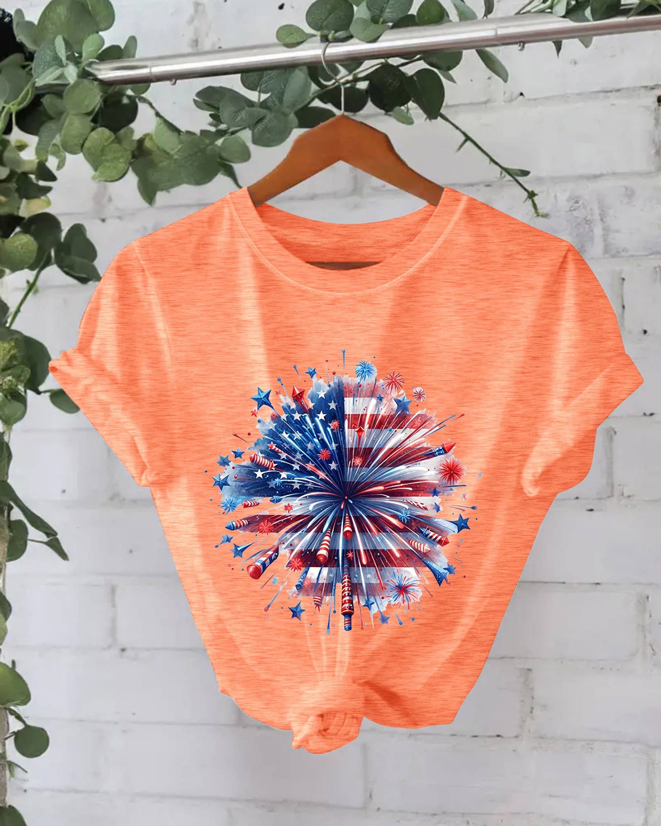 Stylish 4th of July Fireworks Print Short Sleeve T-Shirt