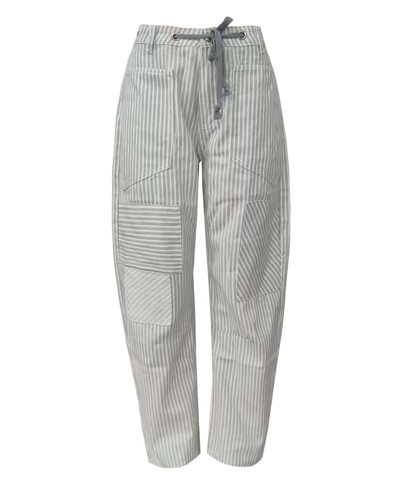 Fashion Mid-Rise Casual Striped Drawstring Wide-Leg Pants