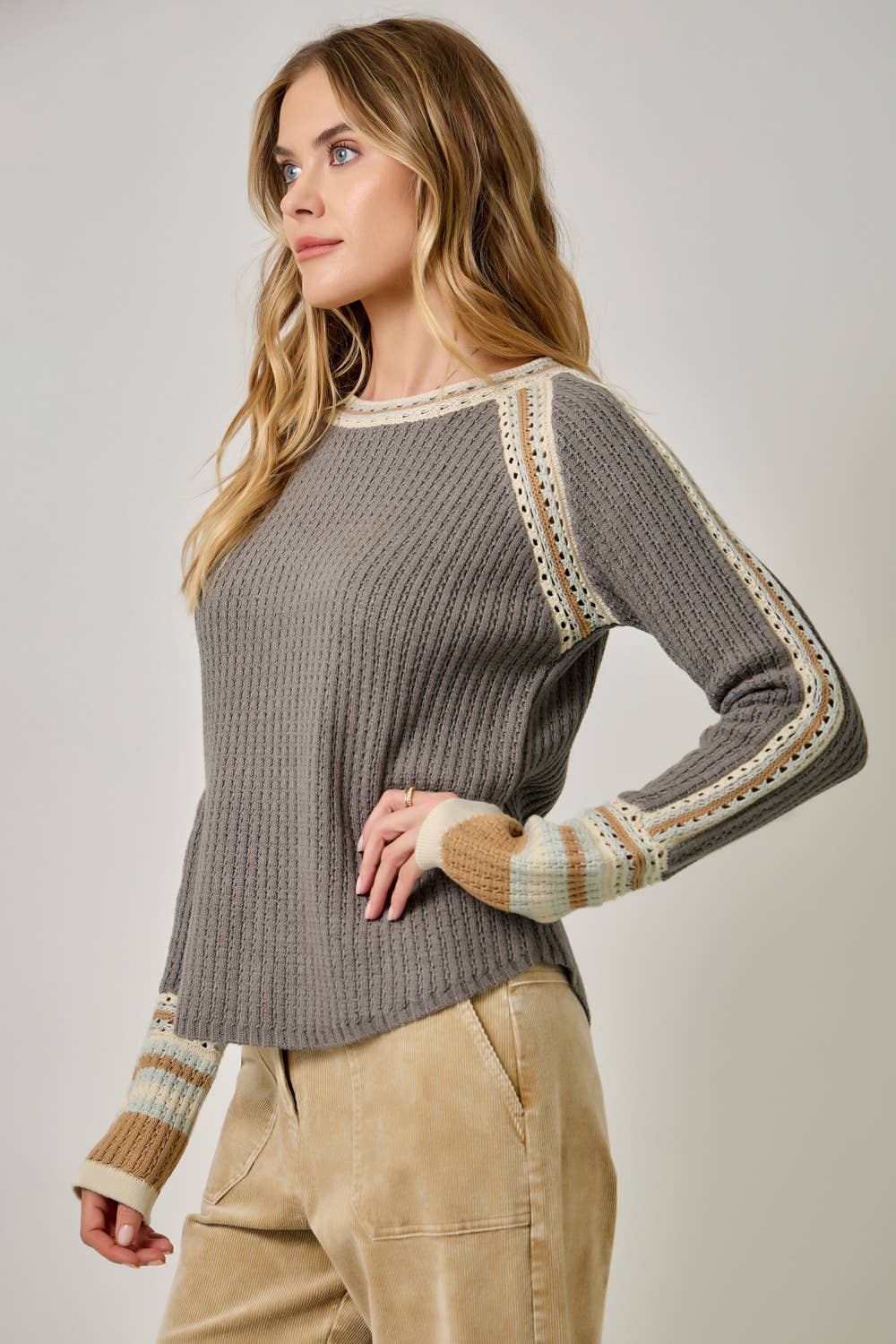 Raglan Sleeve Trim Detail Sweater Top