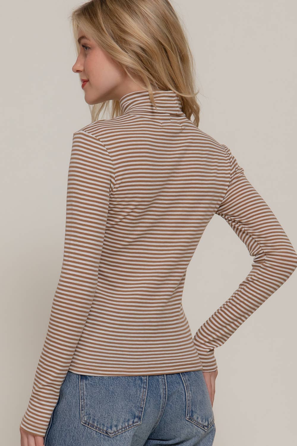 Long Sleeve Turtle Neck Y/D Stripe Top