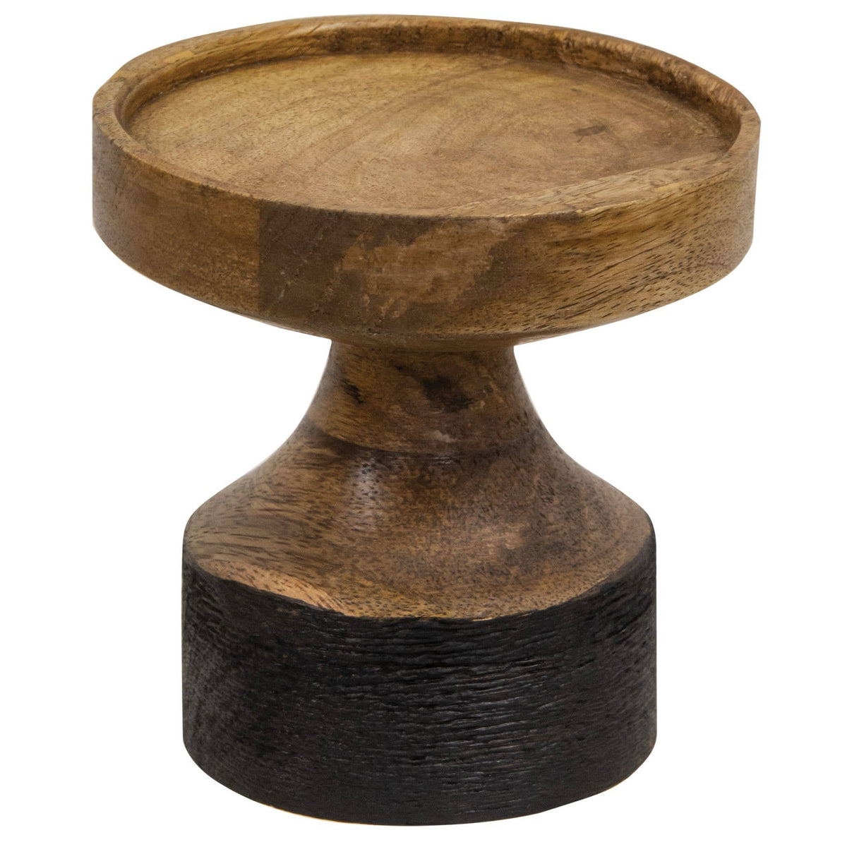 Black & Wood Pillar Candle Holder, 4.25"