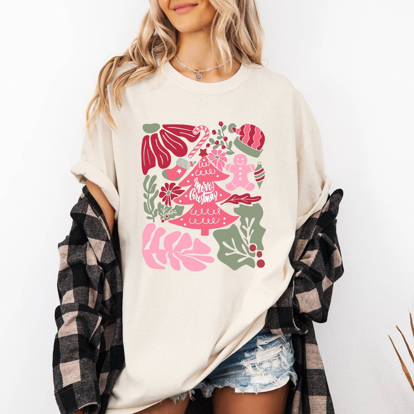 Merry Christmas, Pink Floral, Flowers, Xmas Tshirt