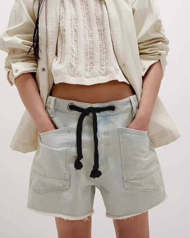 Street Style Drawstring Pocket Denim Casual Shorts