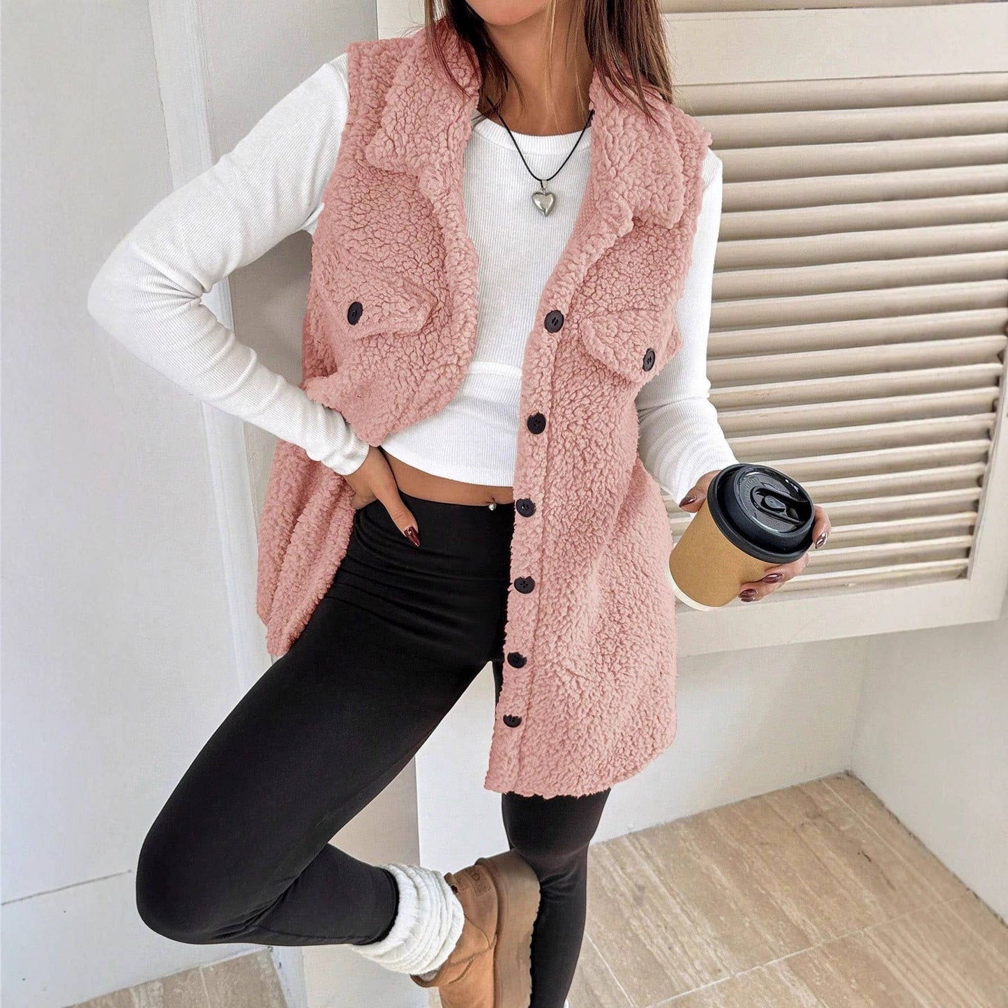 Autumn/Winter Collared Fleece Vest Jacket
