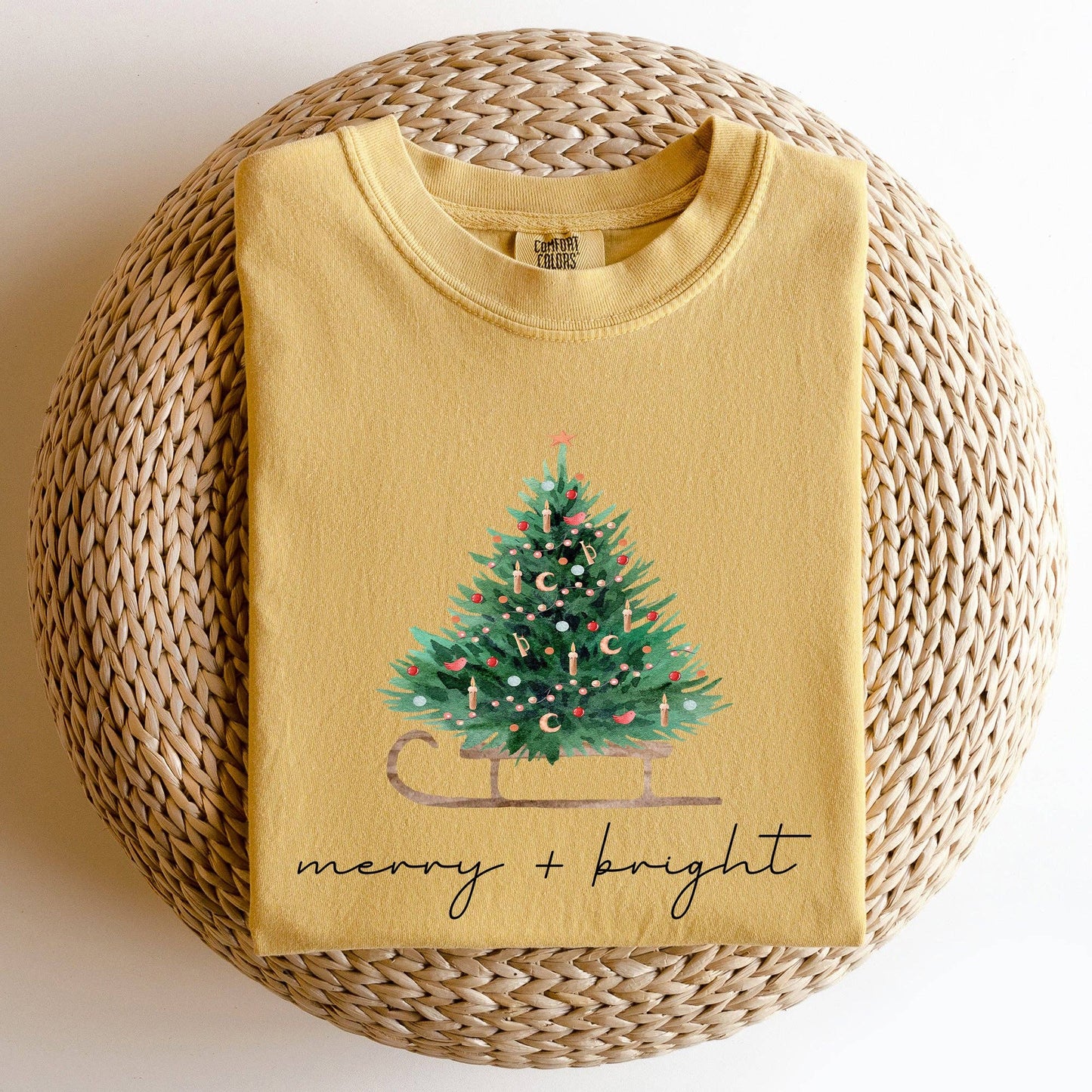 Merry and Bright, Sleigh, Christmas Tree, Snow, Xmas Tshirt