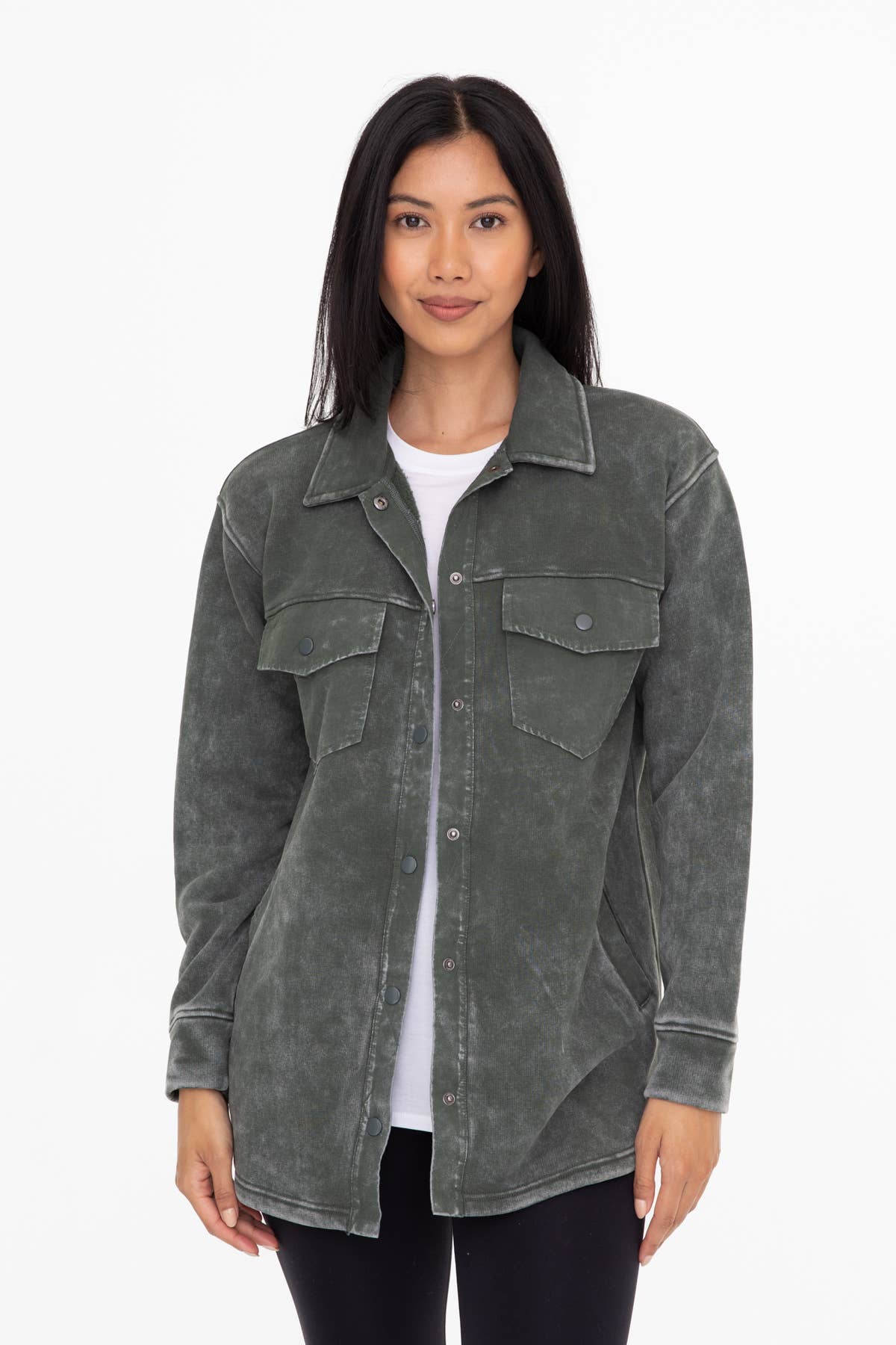 Snap-On Shacket with Pockets: NATURAL