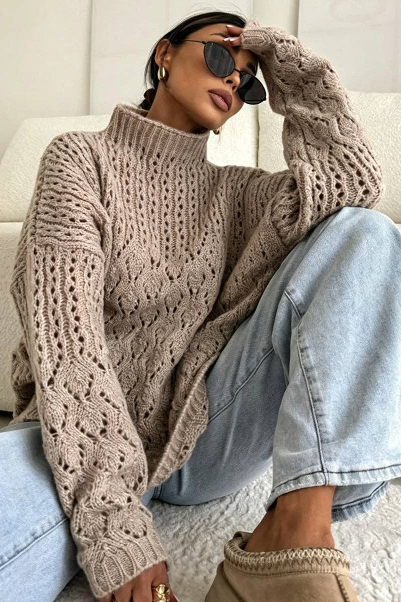 Mock Neck Cable Knit Oversized Sweater