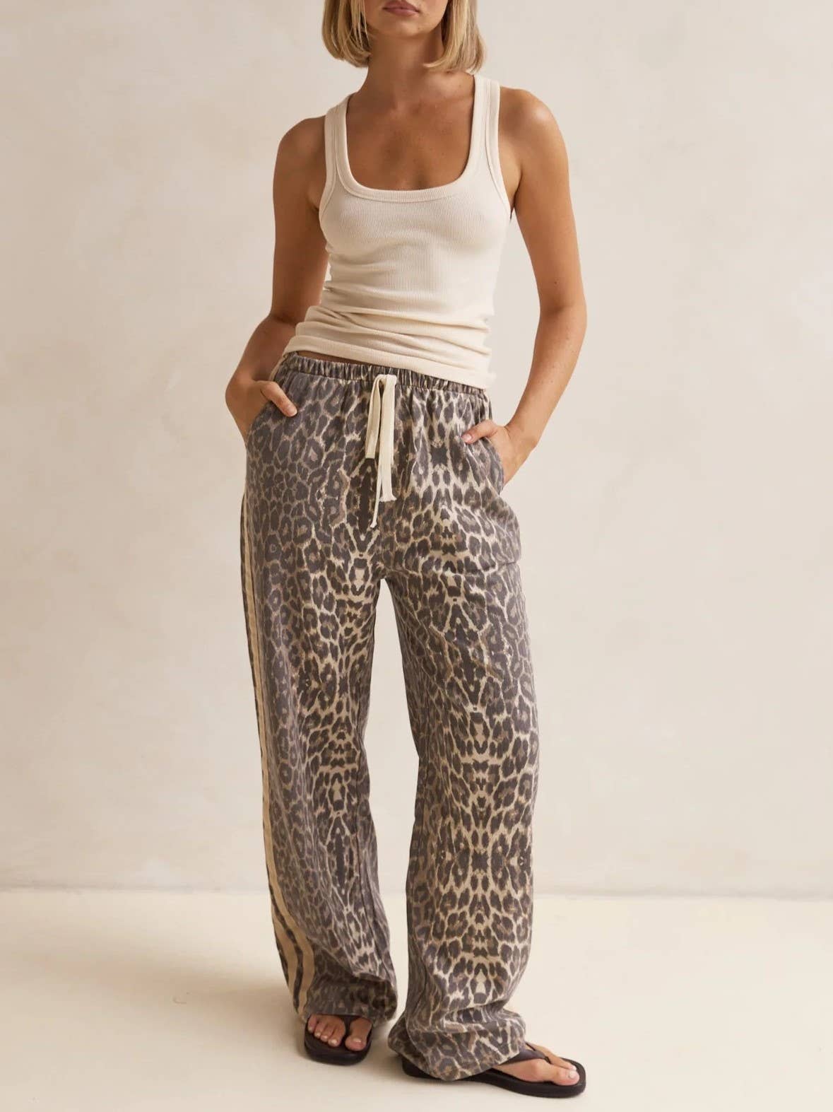 Effortless &  chic Leopard print stripe bar long pants